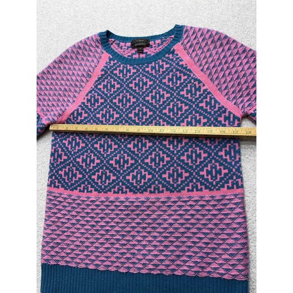 J.CREW Sweater Womens Small Pink Cashmere Geometric Crewneck Knit Pullover - Picture 8 of 13